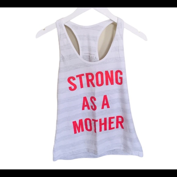 STRONG AS A MOTHER Stripe Tank Top With Scoop Neck & Racer Back Grey Size Medium - Picture 9 of 12